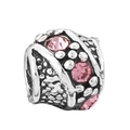 Antique silver DIY bead with pink gemstone and vintage oxidized finish for bracelets - Retro Silver Pink Gem Bead (#11)