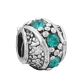 Silver vintage charm bead with petal design and blue crystals for DIY jewelry - Cyan Blue Crystal Embossed Bead (#13)