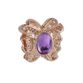 Rose gold butterfly charm with purple oval gemstone and intricate filigree wings - Rose Gold Purple Stone Butterfly (#87)