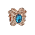 Rose gold dragonfly charm bead with oval blue gemstone and intricate cutout wing patterns - Rose Gold Blue Stone Butterfly (#88)