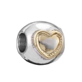 Two-tone round charm with golden embossed heart for DIY bracelets jewelry design - Two-Tone Metal Heart Charm (#18)