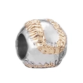 Silver and gold dual-tone baseball charm bead with realistic stitch textures - Two-Tone Baseball Shape Charm (#19)