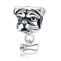 Zilveren vintage mopshond bedeltje met bot hanger voor DIY sieraden armbanden - Mops DIY Accessoire