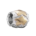 Silver bead charm with golden embossed stars for DIY snake chain necklaces - Two-Tone Star Embossed Bead (#20)