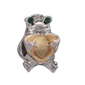 Silver frog charm bead with golden heart and green gemstone eyes for DIY bracelets - Frog Holding Heart Bead (#24)
