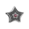 Star-shaped jewelry charm in antique silver with pink central stone and beaded texture - Pink Center Star Style (#1)