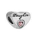 Silver heart daughter charm with pink crystal bead for DIY personalized bracelets - Pink Stone Daughter Heart (#5)