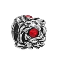Retro silver heart flower charm bead with red zircon inlay for DIY bracelet - Red Stone Vintage Rose Style (#7)