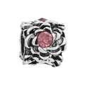 Vintage silver flower charm bead with pink crystal center for DIY bracelets - Pink Stone Vintage Rose Style (#8)