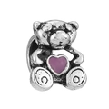 Vintage silver teddy bear charm with purple heart detail for modular bracelets - Purple Heart Teddy Bear Style (#9)