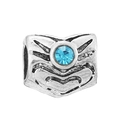 Silver bead charm for DIY necklace with sky blue gemstone and vintage carved details - Sky Blue Gem Heart Texture Charm (#32)