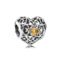 Two-tone heart charm bead with silver filigree patterns and golden center accent - Heart Filigree Two-Tone Bead (#34)