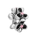 Floral charm in vintage silver finish with pink crystals for charm bracelets - Pink Stone Layered Petal Style (#12)