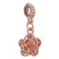 Roségouden camelia bloem bedel met gelaagde bloemblaadjes en glanzende pavé hanger - Camelia (DIY-accessoire)
