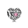 Hollow heart charm bead with pink crystal stone for DIY snake chain jewelry - Heart Hollow Pink Gem Bead (#35)