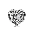 Hollow heart filigree charm bead in S925 sterling silver for DIY snake chain necklaces - Filigree Heart Hollow Bead (#36)