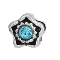Vintage silver flower stud earring with sky blue crystal center on white background - Sky Blue Stone Five Petal Flower (#14)