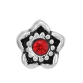 Silver flower jewelry accessory with a red gemstone center and petal texture - Red Stone Five Petal Flower (#16)