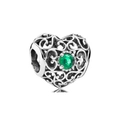 Hollow heart charm in S925 silver with a sparkling green gemstone center for DIY necklaces - Green Gem Heart Hollow Bead (#39)
