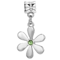 Polished silver floral charm with emerald green crystal for DIY beaded necklaces - Six-Petal Flower Green Gem Pendant (#42)