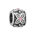 Vintage silver flower charm bead with pink crystals for charm bracelets and jewelry - Pink Stone Vintage Embossed Flower (#20)
