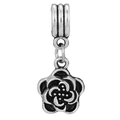 Vintage silver flower charm bead with oxidized finish for DIY snake chain necklace - Retro Oxidized Rose Flower Pendant (#44)