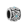Retro silver bead charm with blue gemstone accents and floral carvings for bracelets - Aqua Blue Stone Vintage Bead (#22)
