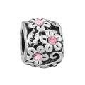 Vintage floral charm bead with pink zircon stones in silver oxidized finish - Pink Zirconia Vintage Flower (#23)
