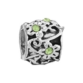 Antique silver floral charm bead with light green zircon stones for charm bracelets - Green Stone Hollow Vine Flower (#24)