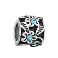 Vintage floral charm bead with blue crystals and oxidized silver finish for bracelets - Light Blue Stone Cylinder Bead (#25)