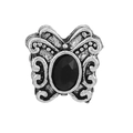Vintage silver butterfly ring featuring an elegant black oval faceted gemstone inlay - Black Stone Vintage Dotted Butterfly (#28)