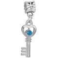 Classic silver key pendant with blue gemstone and bow detail for DIY charm bracelets - Sky Blue Gem Key Pendant (#52)