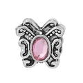 Vintage silver butterfly charm with pink gemstone inlay for DIY fashion jewelry - Pink Stone Vintage Hollow Butterfly (#30)