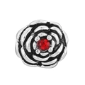 Vintage silver rose charm with layered petals and a vibrant red center gemstone - Red Stone Rose Style (#33)