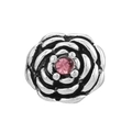 Vintage silver rose charm with antique finish and sparkling pink rhinestone center - Pink Stone Rose Style (#35)