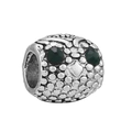 Vintage silver owl charm bead with emerald eyes for charm bracelets - Vintage Silver Owl Style (#36)