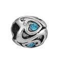 Silver bead charm with hollow heart design and blue zircon crystals for DIY bracelets - Heart Hollow Blue Gem Bead (#64)