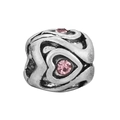 Silver heart charm with pink crystals and openwork engraving for DIY bracelets - Heart Hollow Pink Gem Bead (#66)