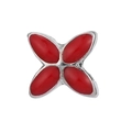 Silver flower stud earring featuring four red marquise-cut petals on white background - Red Enamel Four Leaf Style (#39)