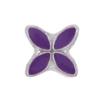 Silver flower charm with purple enamel inlay, minimalist four-petal jewelry component - Purple Enamel Four Leaf Style (#41)