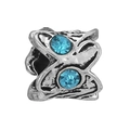 Vintage silver butterfly charm with sky blue crystals for DIY jewelry making - Retro Distressed Silver Sky Blue Gem Bead (#69)
