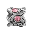 Antique silver butterfly charm with pink crystals for DIY bracelet jewelry making - Retro Oxidized Pink Gem Through-Hole Bead (#70)