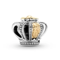 Two-tone crown charm bead in silver and gold with hollow vintage floral engravings - Hollow Cross Crown Style (#58)