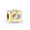Golden camera charm with sparkling zircon stone for DIY jewelry bracelets - Gold Camera Style (#64)