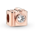 Rose gold camera charm bead with sparkling white zircon for modular charm bracelets - Rose Gold Camera Style (#65)