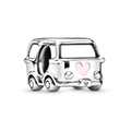 Silver camper van charm with pink heart and crown emblem for DIY bracelets - Heart Camper Van Style (#66)