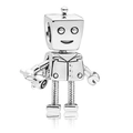 Charming silver robot charm with a flower for DIY beaded bracelets and necklaces - Flower Holding Silver Robot (#67)