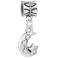 Silver alloy moon and star pendant charm with vintage engraved hollow beads - Gold Star Silver Moon Pendant (#71)