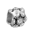 Vintage silver flower charm bead with sparkling cubic zirconia for DIY bracelets - Vintage White Stone Petal Style (#72)