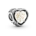 Silver heart charm with mother of pearl tree of life inlay and hollow leaf details - MOP Heart Tree Of Life Bead (#77)